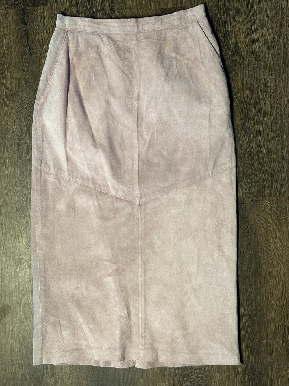 Evan Davies Pastel Pink Long Suede Pencil Skirt Size 8 Lined Back Slit Vintage